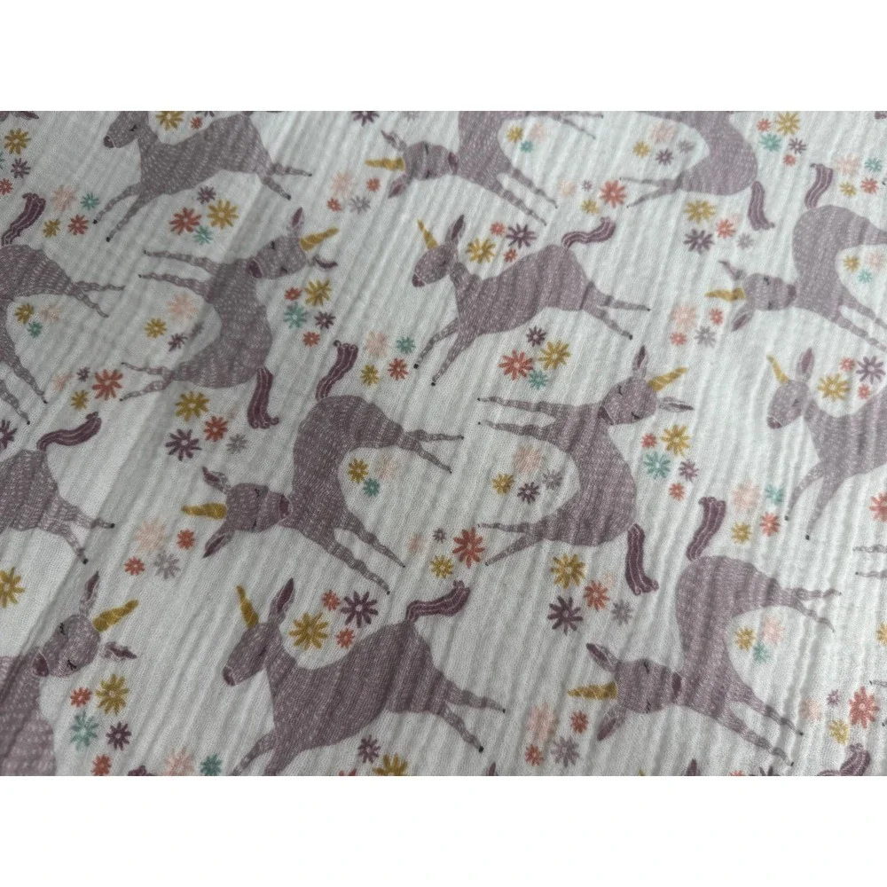 Lulujo Baby Cotton Muslin Swaddle Blanket Purple Unicorn Floral Print 46x42